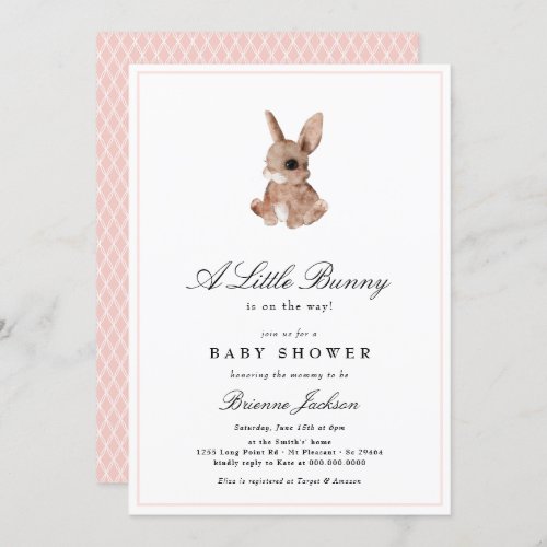 Elegant Little Bunny Blush Pink Girl Baby Shower Invitation