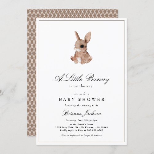 Elegant Little Bunny Gender Neutral Baby Shower  Invitation