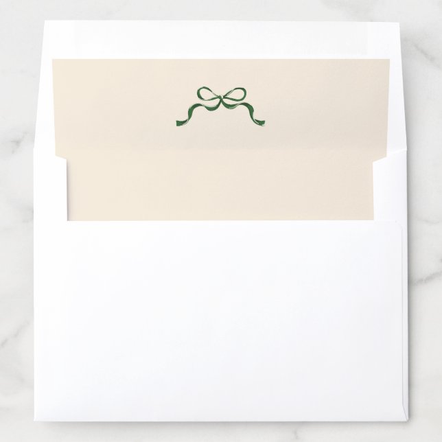 Elegant Little Christmas Bow Holiday Green Cream  Envelope Liner (In Envelope)