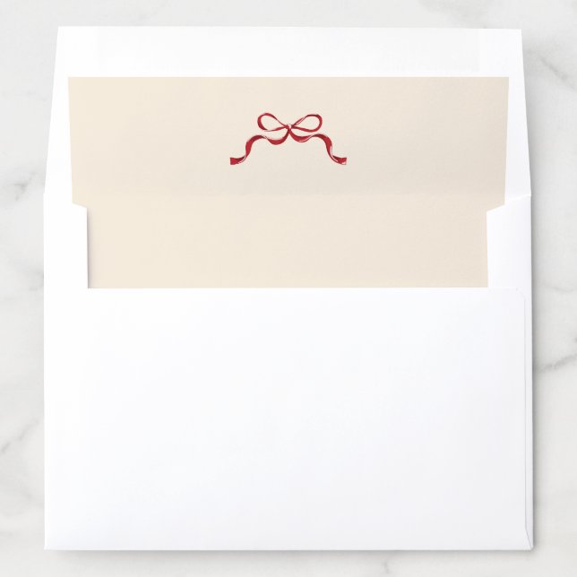 Elegant Little Christmas Bow Holiday Red Cream  Envelope Liner (In Envelope)