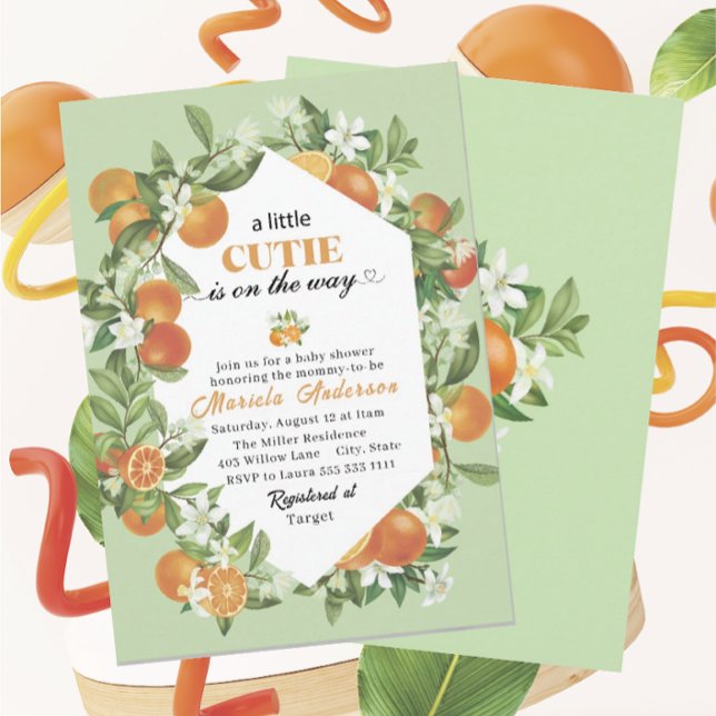 Elegant Little Cutie Citrus Orange Watercolor  Bab Invitation (Creator Uploaded)