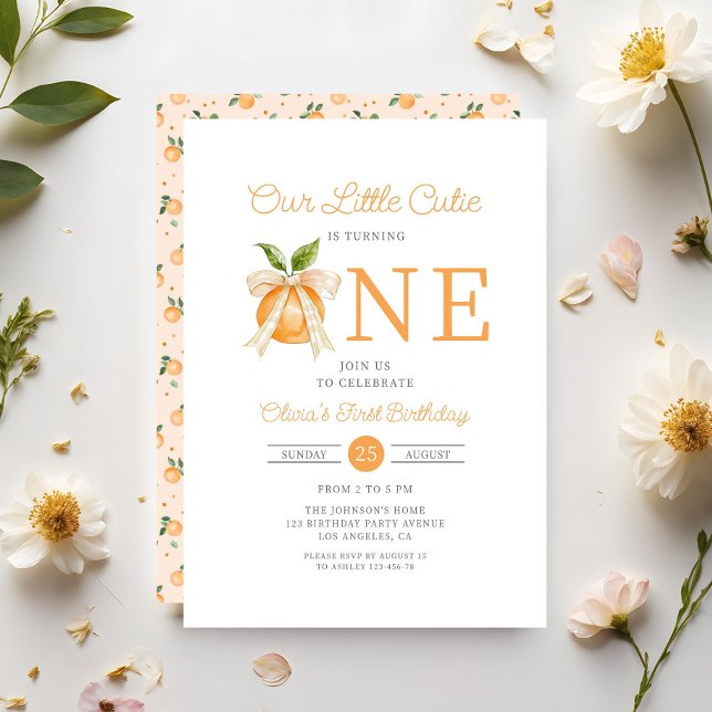 Elegant Little Cutie Orange Citrus 1st Birthday Invitation (Elegant Little Cutie Orange Citrus 1st Birthday Invitation)