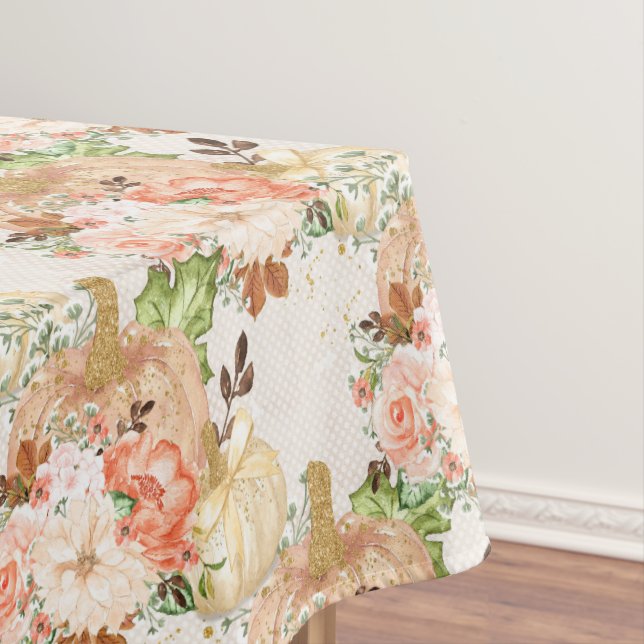 Elegant Little Floral Pumpkin Party Decorations Tablecloth (In Situ)