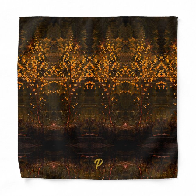 Elegant Little Gold Leaves Monogrammed Bandana (Front)
