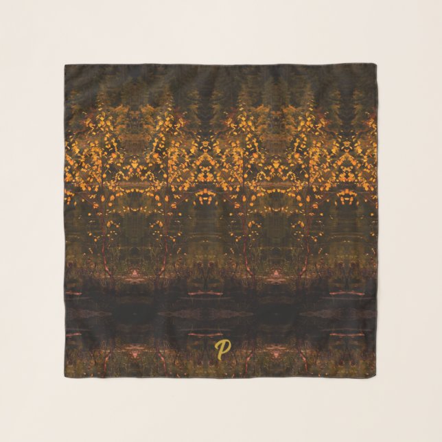 Elegant Little Gold Leaves Monogrammed Scarf (Front)