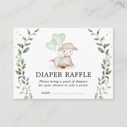 Elegant Little Lamb Diaper Raffle Baby Sheep Enclosure Card