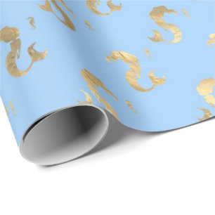 Elegant Little Mermaid Blue and Metallic Gold Wrapping Paper