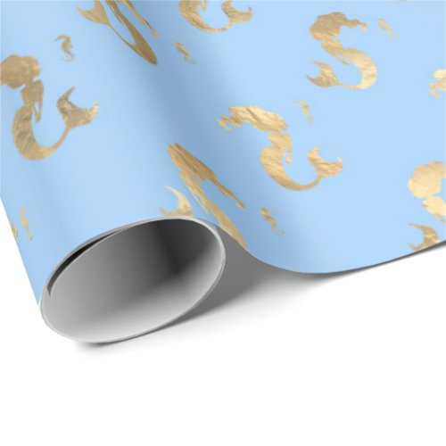 Elegant Little Mermaid Blue and Metallic Gold Wrapping Paper