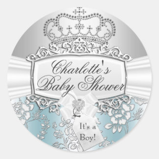 Elegant Little Prince Blue Baby Shower Sticker