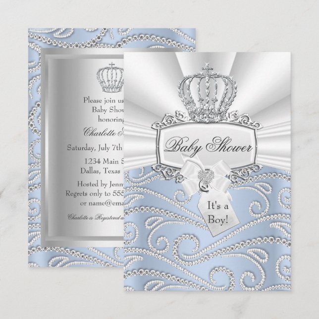 Elegant Little Prince Diamond Baby Shower Invite (Front/Back)