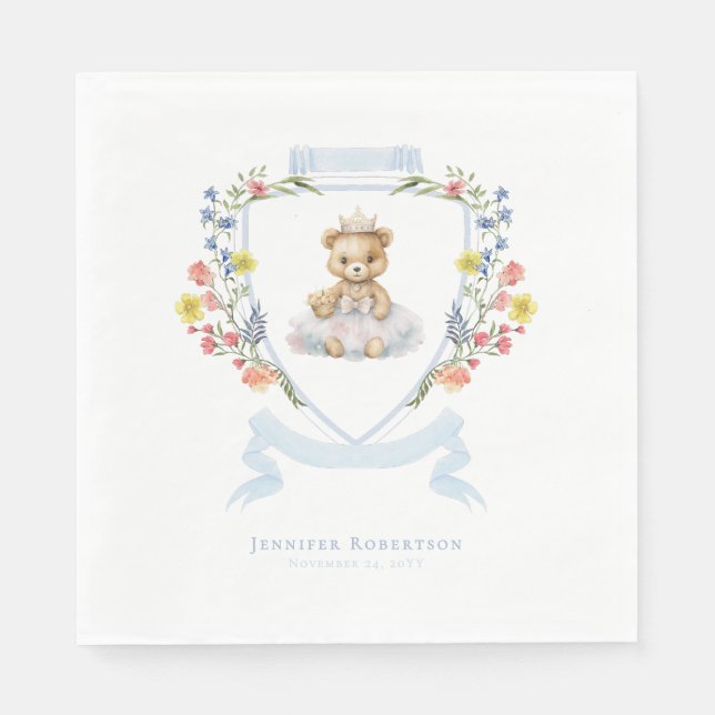 Elegant Little Princess Bear Royal Baby Shower Napkins (Front)