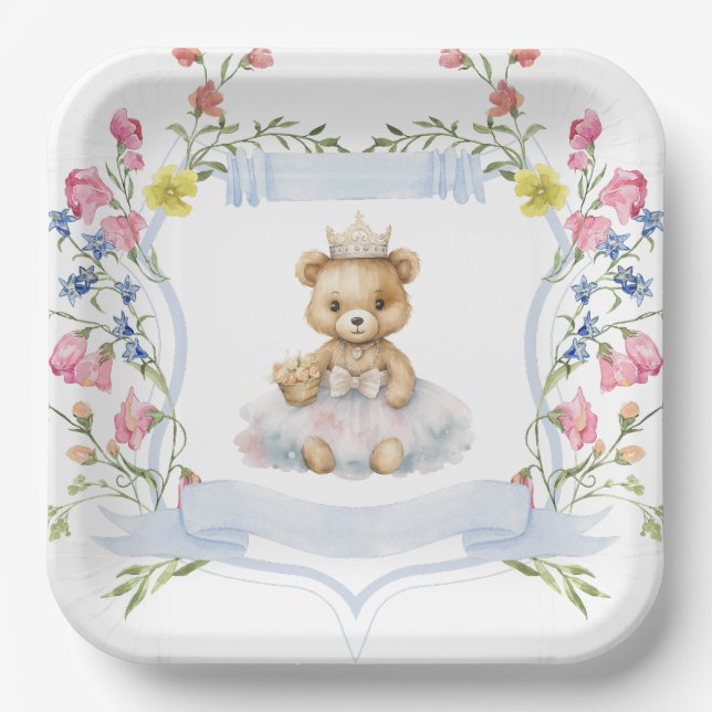 Elegant Little Princess Bear Royal Baby Shower Paper Plates (Front)