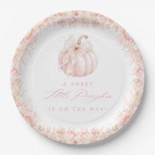 Elegant Little Pumpkin Bow Baby Shower Paper Plates