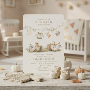 Elegant Little Pumpkin Boy Clothesline Baby Shower Invitation