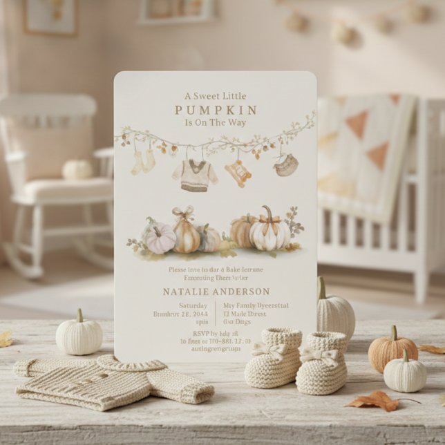 Elegant Little Pumpkin Boy Clothesline Baby Shower Invitation (Elegant Little Pumpkin Boy Clothesline Baby Shower Invitation)