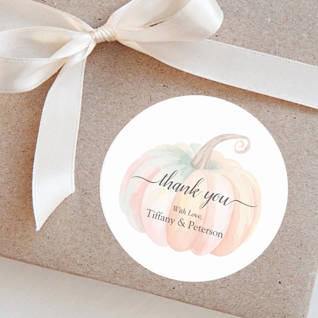 Elegant Little Pumpkin Fall Baby Shower Thank You Classic Round Sticker (Creator Uploaded)