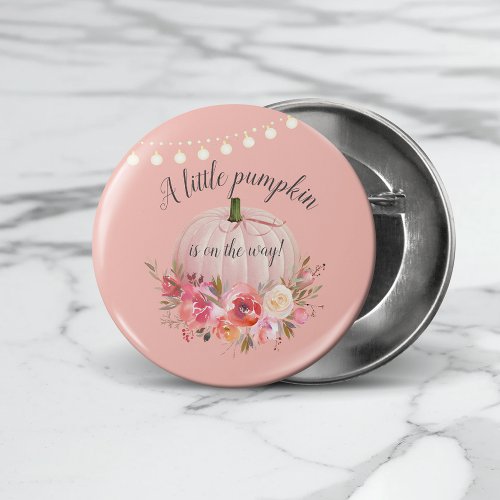 Elegant Little Pumpkin on the Way Baby Shower Button