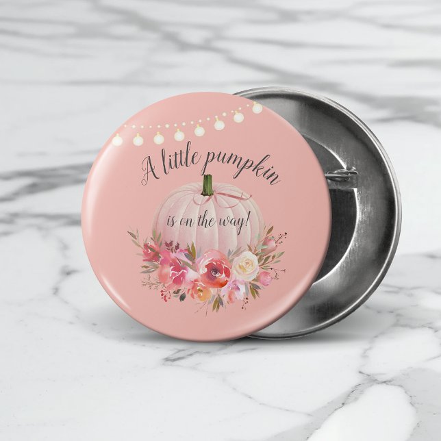 Elegant Little Pumpkin on the Way Baby Shower Button (Creator Uploaded)