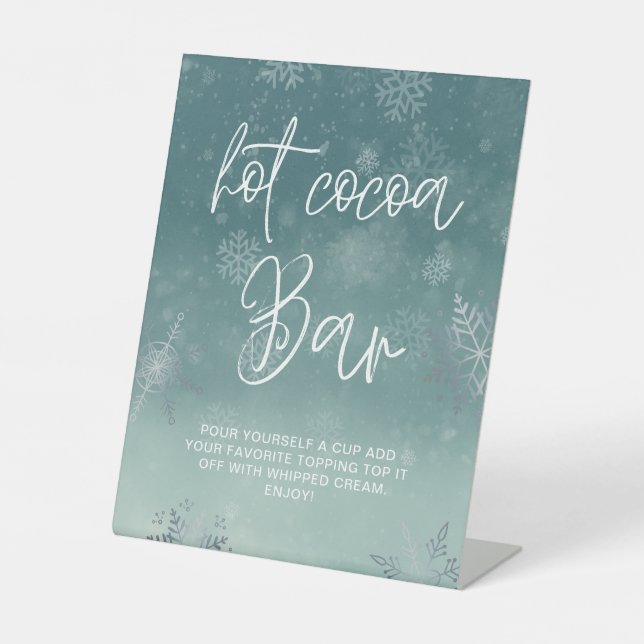 Elegant Little Snowflake Baby Shower Hot Cocoa Bar Pedestal Sign (Front)