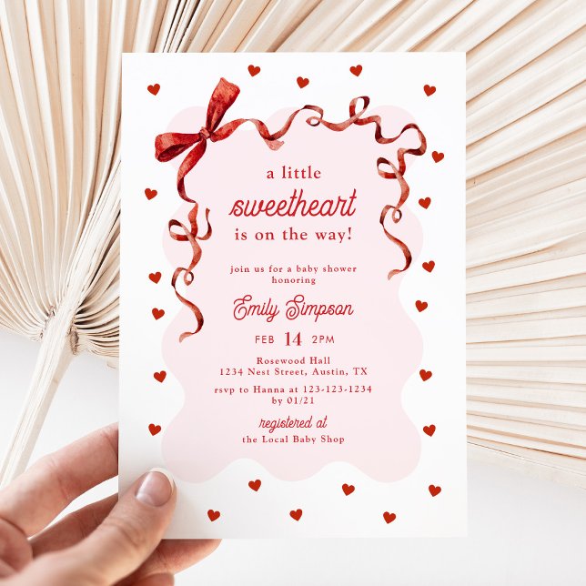Elegant Little Sweetheart Bow Baby Shower Invitation (Creator Uploaded)