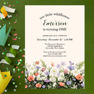 Elegant Little Wildflower 1st Birthday Party Invitation