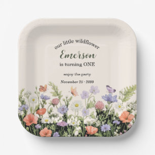 Elegant Little Wildflower 1st Birthday Party Paper Plates