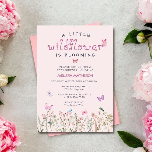 Elegant Little Wildlfower Boho Girl Baby Shower Invitation