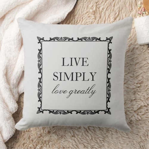 Elegant Live Simply Quote Silver Gray Throw Pillow