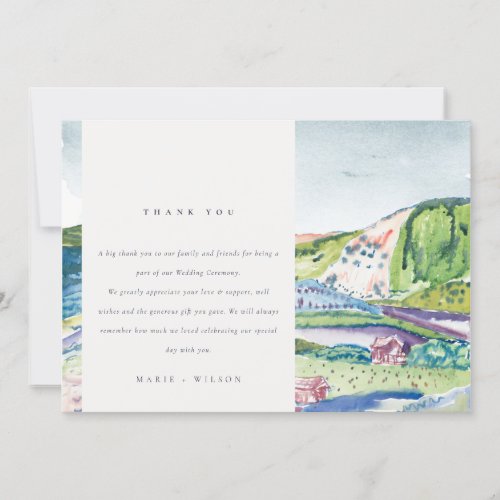 Elegant Lively Mountain Scape Blush Green Wedding Thank You Card