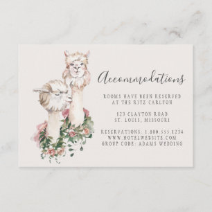 Elegant Llama Couple Wedding Accommodations Enclosure Card