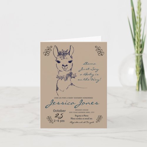 Elegant Llama Girl Baby Shower Rustic Invitation