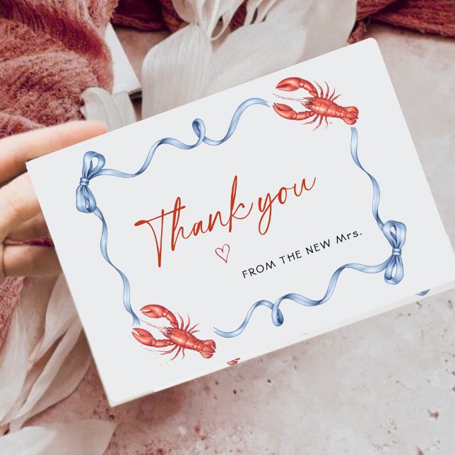 Elegant Lobster Ribbon Bridal Shower Thank You Card (Creator Uploaded)