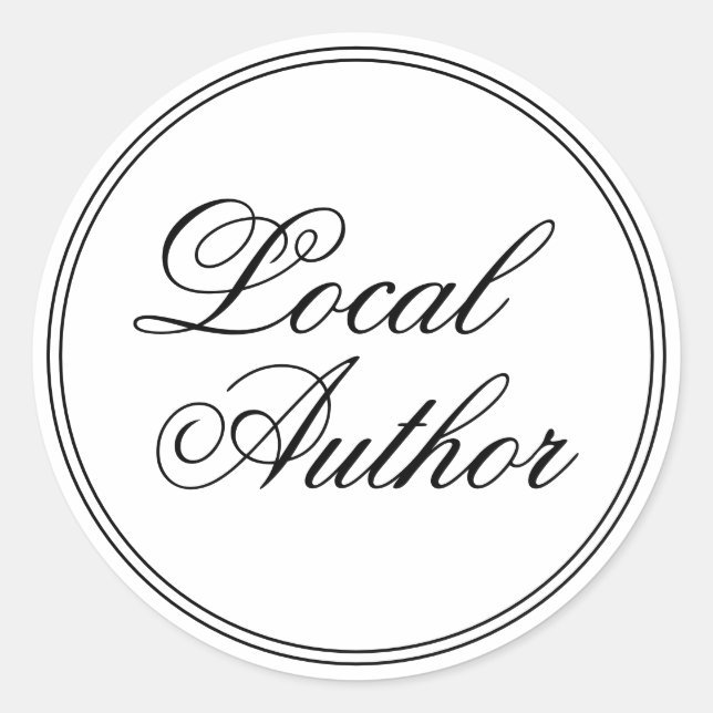 Elegant Local Author White Black Classic Round Sticker (Front)