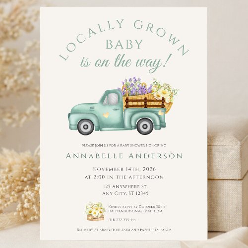 Elegant Locally Grown Neutral Baby Shower Invitation