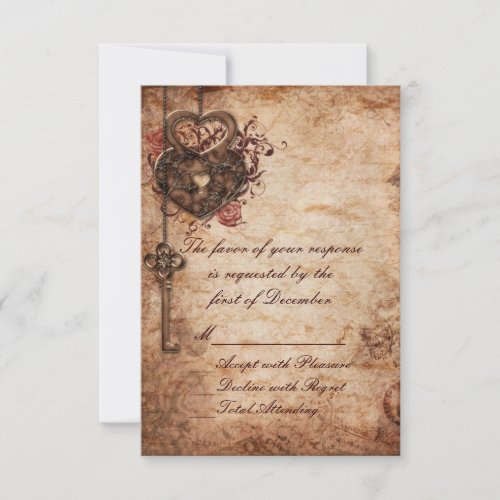 Elegant Lock and Key Wedding RSVP Card