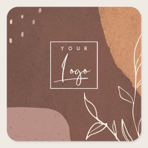 Elegant Logo Abstract Brown Orange Leafy Foliage Square Sticker