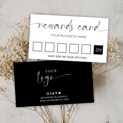 Elegant Logo Black  White Hair Stylist Salon Loyalty Card