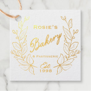 Elegant Logo Botanical Wreath Bakery Script Foil Favor Tags
