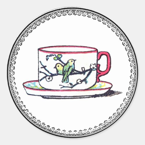 Elegant Logo Coffee or Tea Teacup Classic Round Sticker