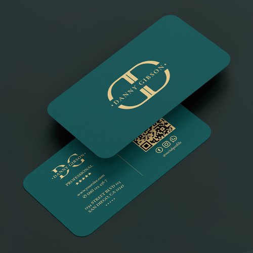Elegant Logo D Monogram Modern Teal Gold Business Card