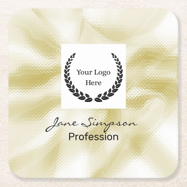 Elegant Logo Gold Texture Square Paper Coaster (Front)