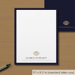 Elegant Logo Luxury Navy Border Letterhead<br><div class="desc">A luxurious custom business letterhead template in a modern style with a stylish navy blue border which can be easily updated with your company logo and letterhead footer including your company's name and tagline. The solid blue back features a smaller logo with space for your website address, telephone, email or...</div>
