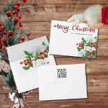 Elegant Logo Merry Christmas Employee Gift Card Envelope<br><div class="desc">This elegant Company/employee Merry Christmas employee gift card envelope design features a handwritten script Merry Christmas on red,  beautiful white flowers,  red berries and green botanicals. 

Design for your company’s Christmas employee gifts,  add company logo in the back of envelope.

Merry Christmas!</div>