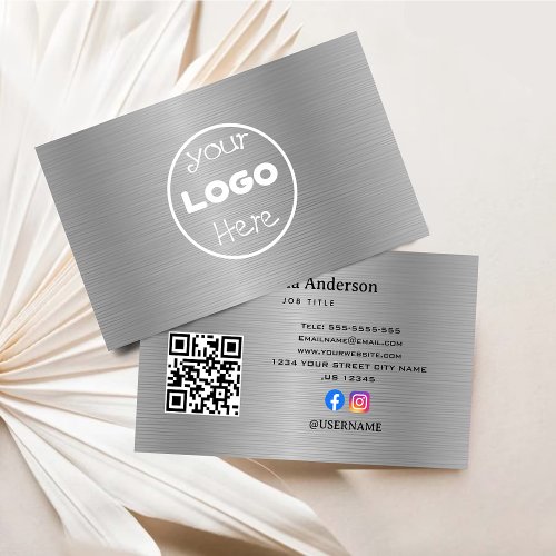 Elegant Logo Metal Aluminum Silver Brushed Business Card