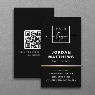 Elegant logo QR code golden gradient border black Business Card