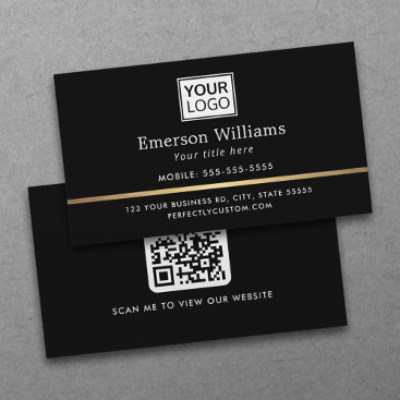 Elegant logo QR code golden gradient divider black Business Card