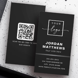 Elegant logo QR code gray gradient border black Business Card