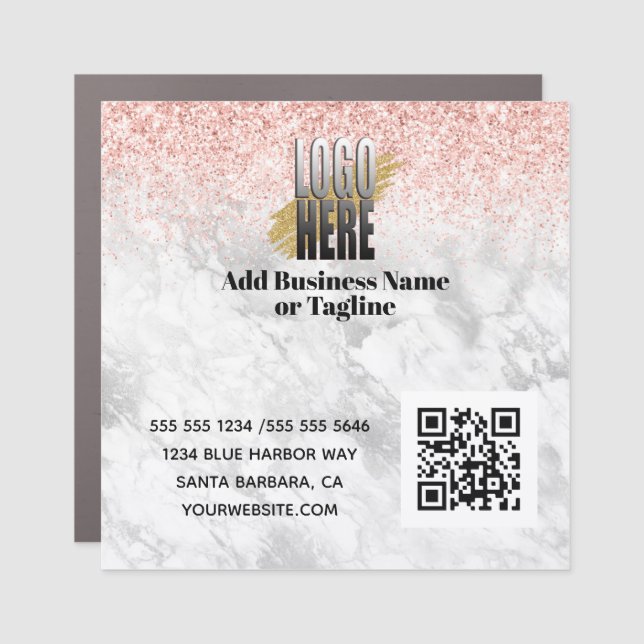 Elegant Logo QR Code Pink Glitter Salon Business   Car Magnet (Front)