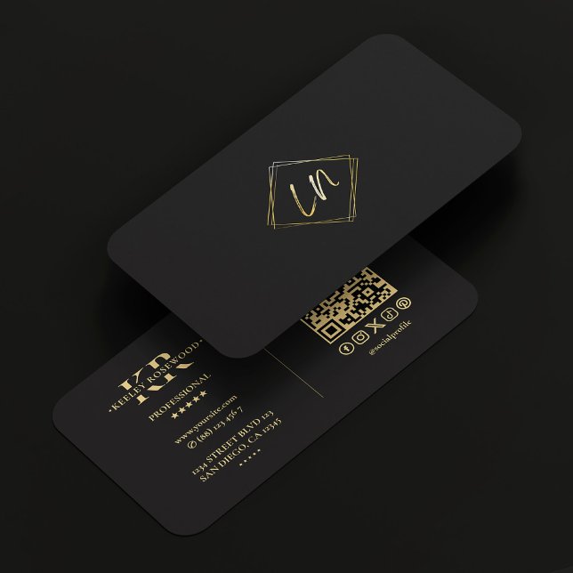 Elegant Logo Social Media Professional Black Business Card (Elegant Logo Square Monogram Professional Black)
