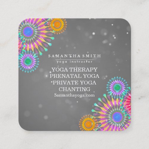 Elegant Logo Yoga Meditation Lotus Flowers Square  Square Business Card